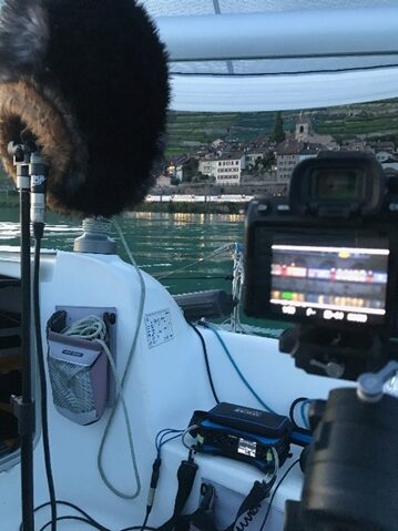fabrice aragno during the making of the film le lac using sonosax audio equipment for cinema