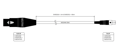 Mono balanced line input cable, XLR-3F to TA-3F
