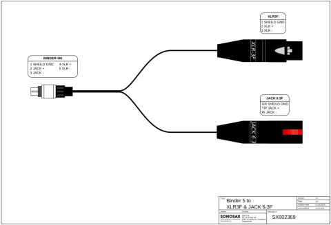 Adaptateur éclaté pour micro Comm/Slate et casque, Binder 5 broches vers XLR-3F et jack 6,35 femelle